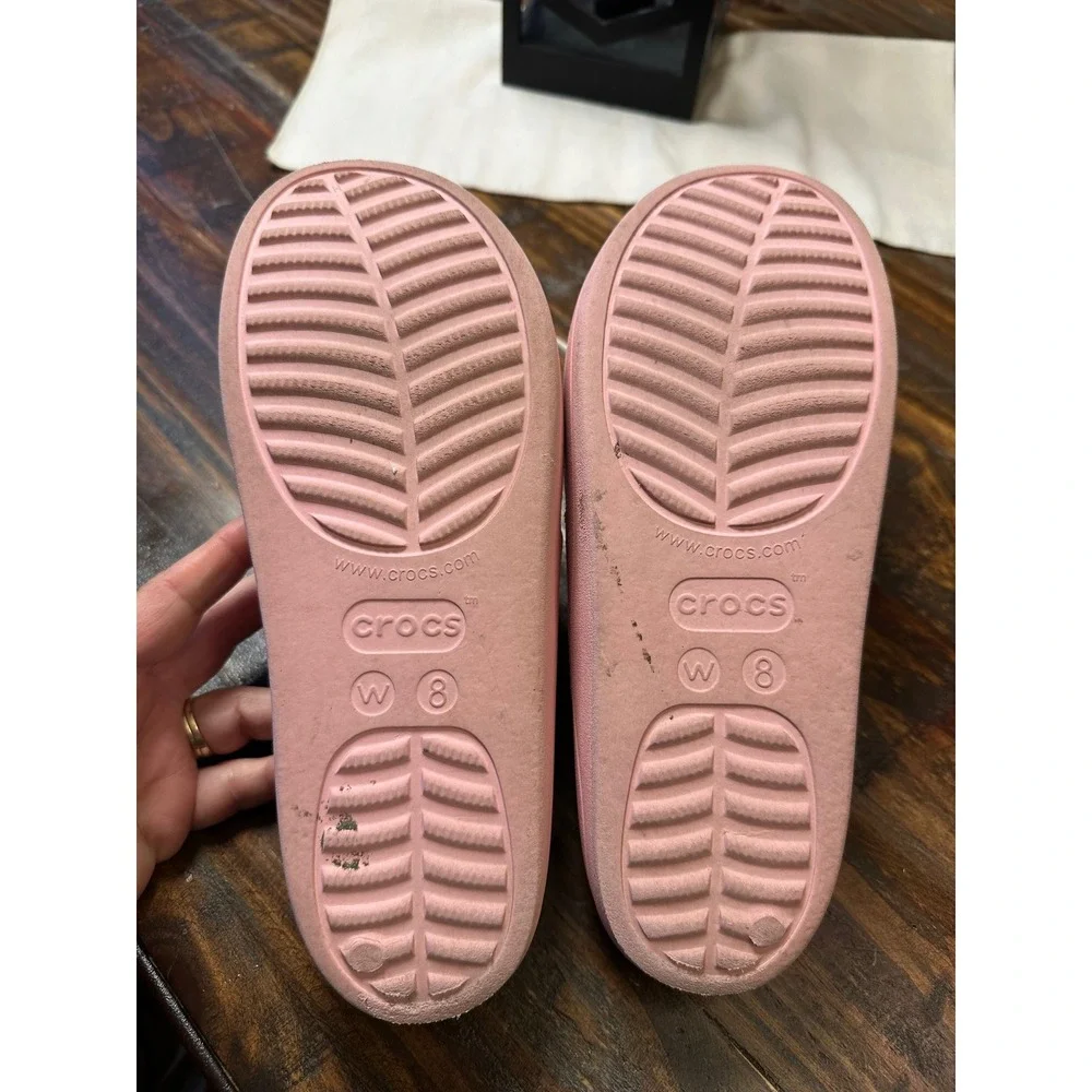 Crocs Classic Platform Sandal Pink Double Strap Rhinestone Slides Womens 8